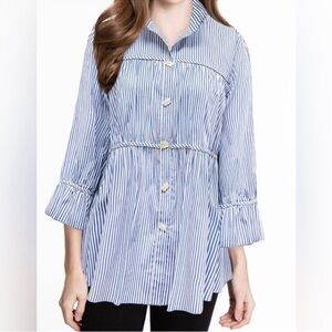 John Mark Womens Blue stripe button front relaxed kit blouse top size xl